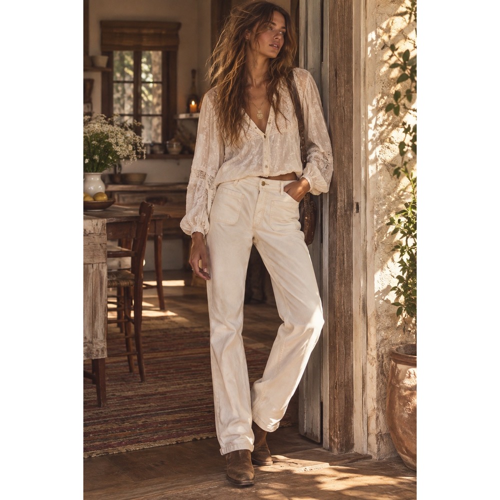 Ann Taylor Womens Size 12 Off White Corduroy High Rise Wide Leg Crop Pants